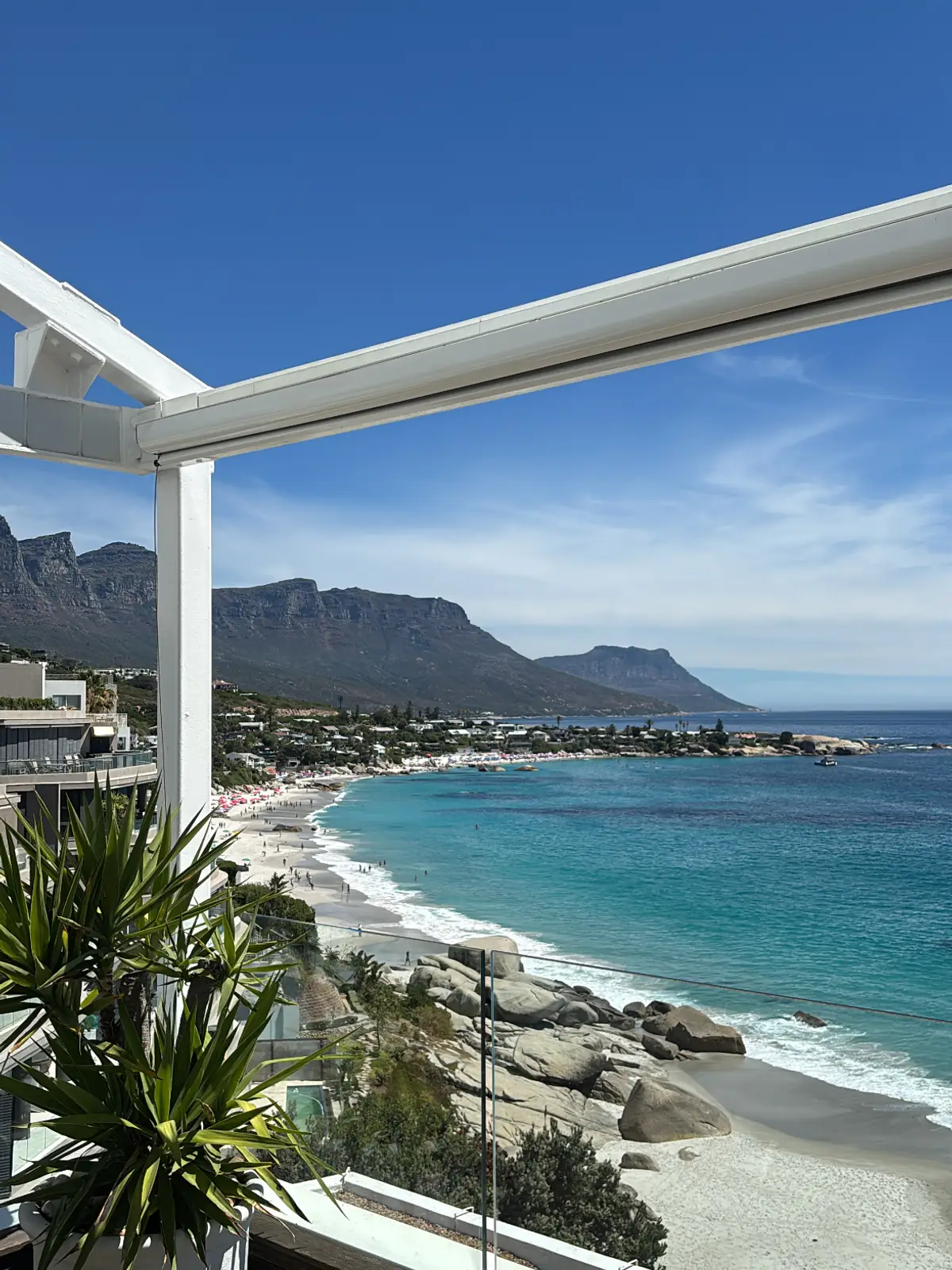 Balcony view over Clifton beach and the turquoise Atlantic bay