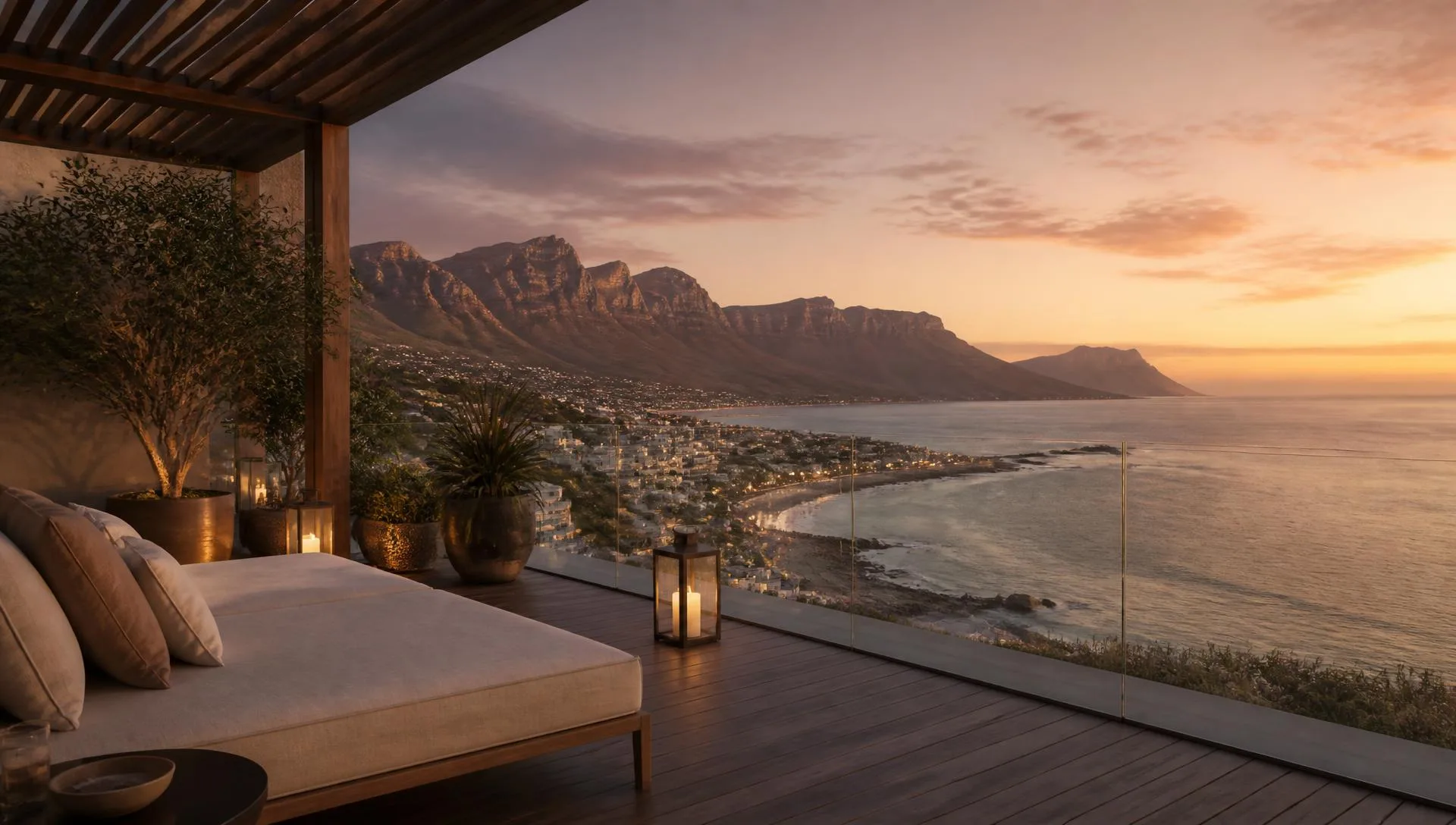 Luxury terrace above the Atlantic seaboard at dusk