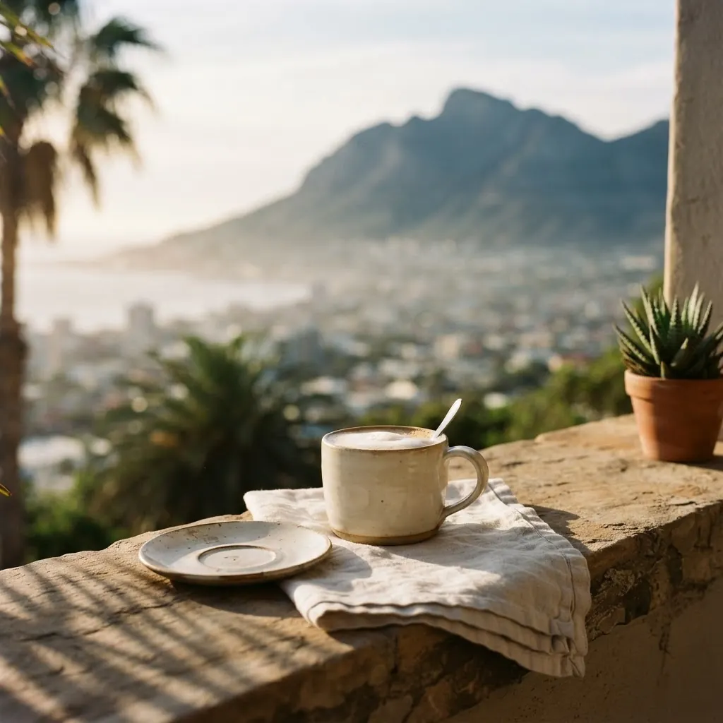 Morning coffee on a balcony with Table Mountain beyond